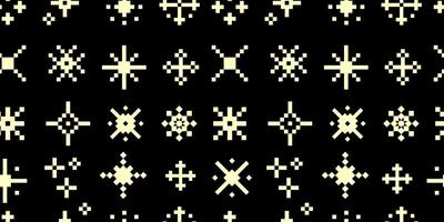 Vintage Pixel Glowing Star Pattern. Seamless pixel pattern with glowing retro stars, sparkles, light bursts, for vintage background, digital art, retro wallpapers, textile design, print paper. vector