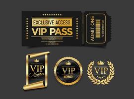 VIP Ticket Luxury Black and Gold Cinema Style Invitation or Event Access Badge vector