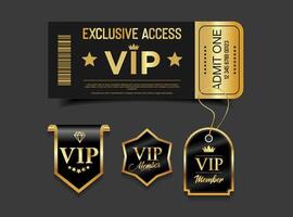 VIP Pass Ticket Luxury Black and Gold Cinema Style Invitation or Event Access emblem vector