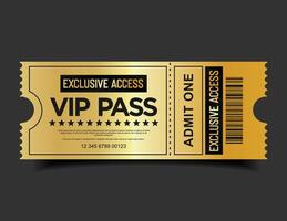 VIP Pass Ticket Black and Gold Cinema Style Invitation or Event Access Badge vector