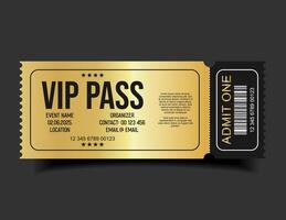 VIP Pass Ticket Luxury Black and Gold Cinema Style Invitation or Event Access Badge vector