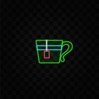 Aromatic drink with caffeine, hot liquid in mugs. neon style. Cappuccino or espresso, doppio or mocha. vector