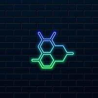 atom line icon. nuclear energy symbol. symbol of science and quantum physics. Isolated image in neon style. vector