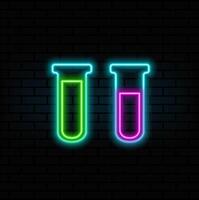 neon style. icon, chemistry flask. laboratory scientist. neon. vector