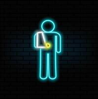 neon style.Icon,broken arm. Trauma plaster disabled person disabled people vector