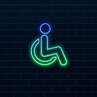 disabled patient icon. neon style. person in wheelchair. person with a disability vector