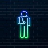 Icon,broken arm. neon style. Trauma plaster disabled person disabled people vector