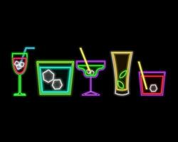 cocktail and neon sign. neon style drinks icons. various models. vector