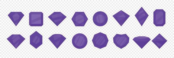 Purple Gemstones Set. Crystal Icons Collection, Jewelry Elements for Luxury Branding. Diamond, Amethyst, Violet Precious Gems. Fantasy Design and Decoration vector