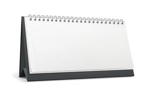 Blank White and Black Desk Calendar Illustration Isolated. Empty Calendar Template, Spiral Table Calendar Mockup for Business, Office Stationery, Schedule Planner, Corporate Branding Design vector