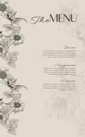 Hand Drawn Menu Template with Flycatcher Bird Surrounded by Anemone Flowers and Leaves vector