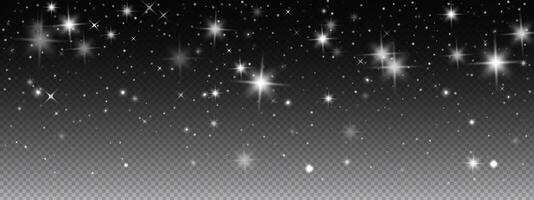 Star light with shine and glitter on black background for night sky effect or sparkle. Transparent with spark, flare, and magic glow for space design. vector