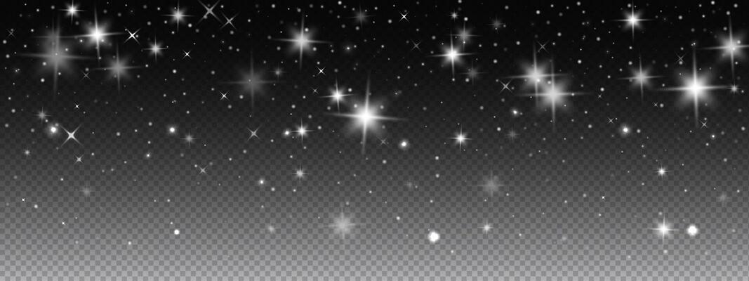 Star light with shine and glitter on black background for night sky effect or sparkle. Transparent with spark, flare, and magic glow for space design.