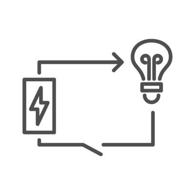 Electric circuit icon for diagram, or symbol. This engineering schematic with a power switch illustrates basic electricity.