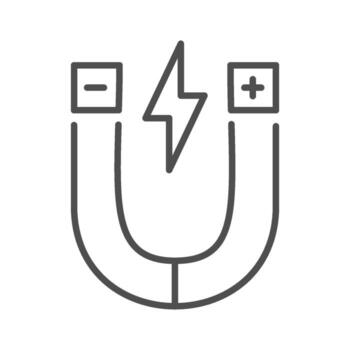 Magnet icon with a line or electromagnetic symbol. It shows an attract field outline and a clear sign. vector