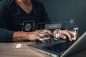 a person navigating cybersecurity systems to secure data, protect sensitive information, and shield digital assets, emphasizing robust measures against cyber threats in the digital realm. photo