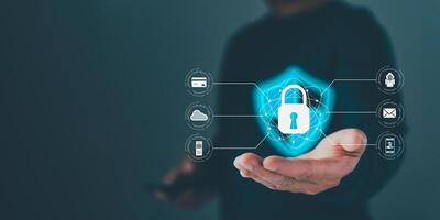 Cyber security and privacy protection digital network security computer system and safe data concept. Businessmen use firewall protect password data information from crime, virus and hacker photo