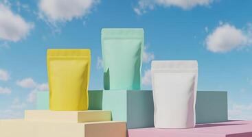 Colorful Product Packaging for Marketing and Branding, Stand-Up Pouches for Display and Promotion photo