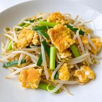 Stir-fried eggs with bean sprouts photo