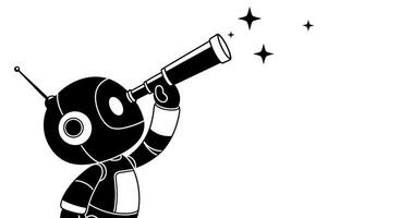 Robot Looking Through Telescope at Stars. vector