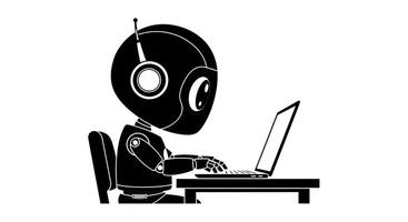 Robot working on laptop AI with future, and tech. vector
