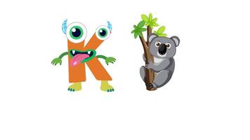 Playful animation with letter K and koala character, vibrant colors, educational theme, simple transitions video