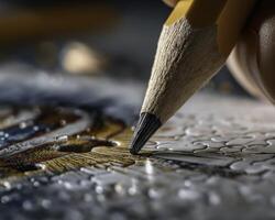 Close-up of a Hand Using a Pencil to Fill in a Detailed Puzzle with Bright Colors and Natural Lighting photo