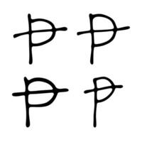 Hand drawn peseta currency symbol set Brush stroke doodle Single element for design twenty-one vector