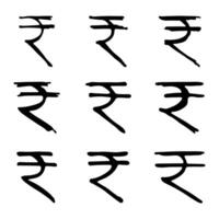 Hand drawn rupee symbol set Brush stroke doodle Single element for design twenty-one vector