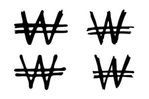 Hand drawn won set Brush stroke doodle Single element for design twenty-one vector