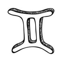 Hand drawn gemini zodiac sign Esoteric symbol doodle Astrology clipart Element for design twenty-one vector