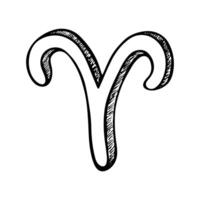 Hand drawn aries zodiac sign Esoteric symbol doodle Astrology clipart Element for design twenty-one vector
