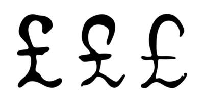 Hand drawn british pound currency symbol set Brush stroke doodle Single element for design twenty-one vector