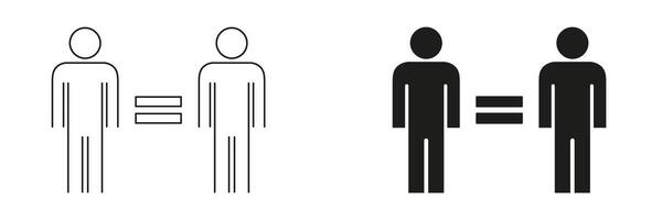 Two People Equality Symbol Icon Set. Human Rights, Equality, And Social Justice Outline And Silhouette Symbol Collection. Representation Of Equal Treatment And Fairness. Isolated Illustration vector