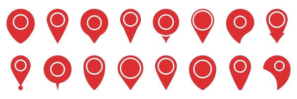 Navigation, Gps, And Geolocation Silhouette Symbol Collection. Red Map Pin Location Marker Solid Icon Set. Directional And Positioning Icons For Maps And Apps. Isolated Illustration vector