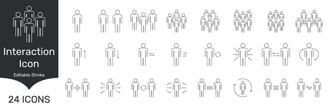 People Interaction Line Icon Set. Social Communication, Teamwork, And Group Dynamics Outline Symbol Collection. Human Connection And Collaboration. Editable Stroke. Isolated Illustration vector