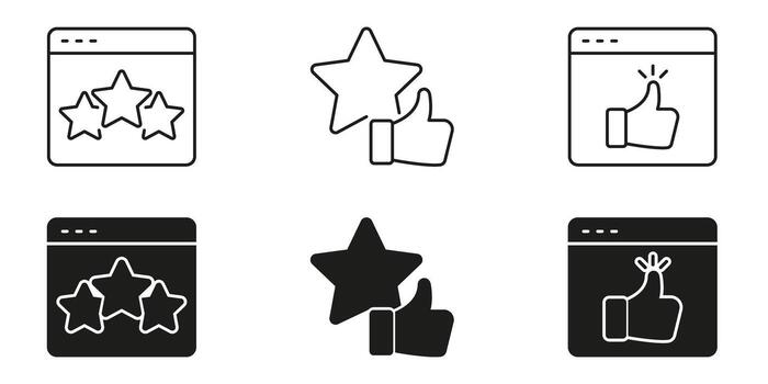 Rating And Approval Icons Set. User Feedback, Quality Assessment, And Customer Satisfaction Symbols Collection. Web Interface And Social Media Engagement. Isolated Illustration vector