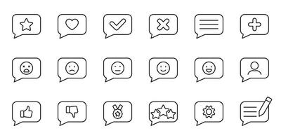 Speech Bubble Icon Set. Communication, Feedback, And Social Interaction Outline Symbol Collection. Includes Emoticons, Ratings Elements. Editable Stroke. Isolated Illustration vector