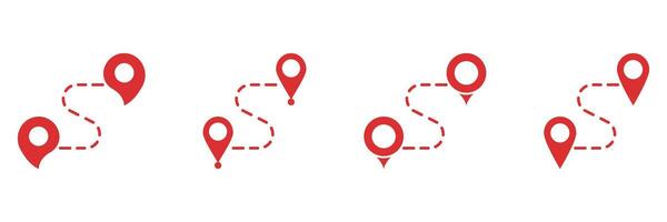 Location Pin Pathway Solid Icon Set. Navigation, Route Planning, And Gps Tracking Silhouette Symbol Collection. Travel And Directional Guidance. Isolated Illustration vector