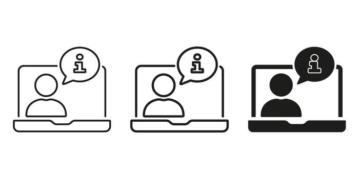 Call Information Icon Set. Online Communication And Virtual Meeting Outline And Silhouette Symbol Collection. Digital Interaction And Customer Support. Isolated Illustration vector