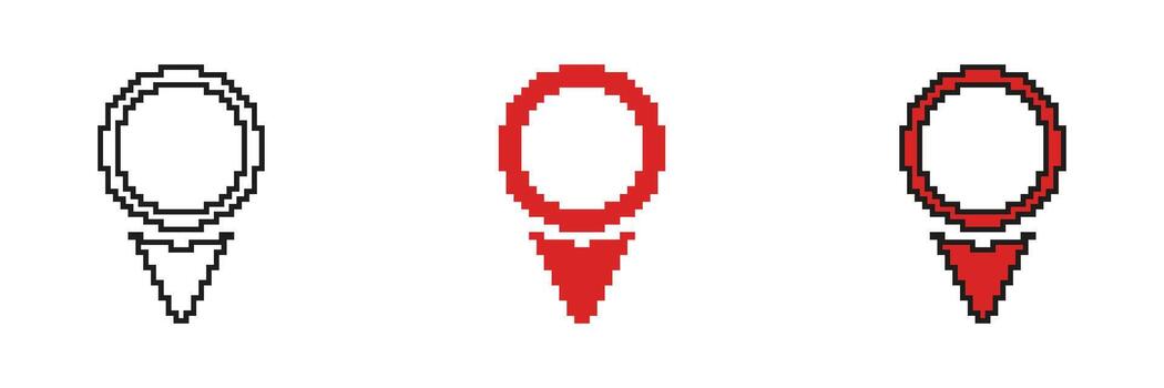 Map Pointer Location Marker Pixelated Icon Set. Pixel Art Symbol Collection of GPS Drop Navigation Destination Pin. Isolated Illustration vector