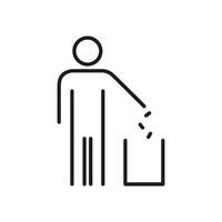 Person Throwing Trash In Bin Line Icon. Waste Disposal And Environmental Responsibility Outline Symbol. Cleanliness And Recycling Sign. Editable Stroke. Isolated Illustration vector