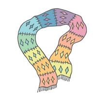 Knitted scarf doodle Hand drawn winter accessories Single design element for card, print, design, decor three vector