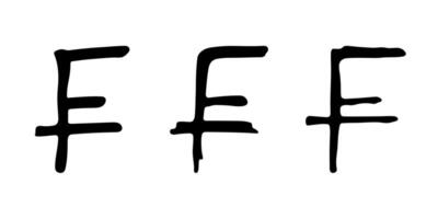 Hand drawn swiss franc currency symbol set Brush stroke doodle Single element for design twenty-one vector