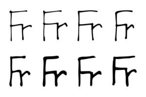 Hand drawn french franc gold currency symbol set Brush stroke doodle Single element for design twenty-one vector
