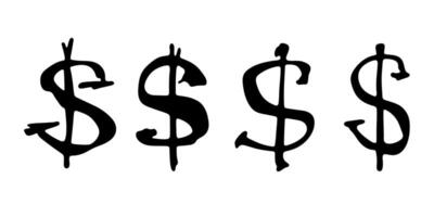 Hand drawn dollar currency symbol set Brush stroke doodle Single element for design twenty-one vector