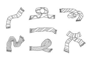 three Knitted scarf doodle Hand drawn winter accessories Single design element for card, print, design vector