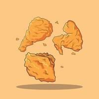 Flying crispy fried chicken pieces vector