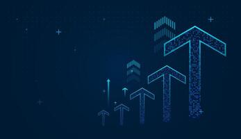 The dark blue Arrows on gradient background glowing blue arrows pointing upward, symbolizing progressive growth or increasing success over time. illustration vector