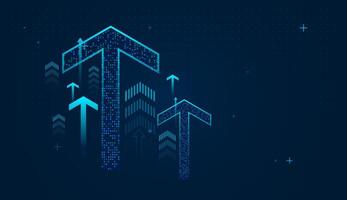 The dark blue gradient background enhances the glowing arrow visuals, creating a modern and futuristic aesthetic. illustration vector